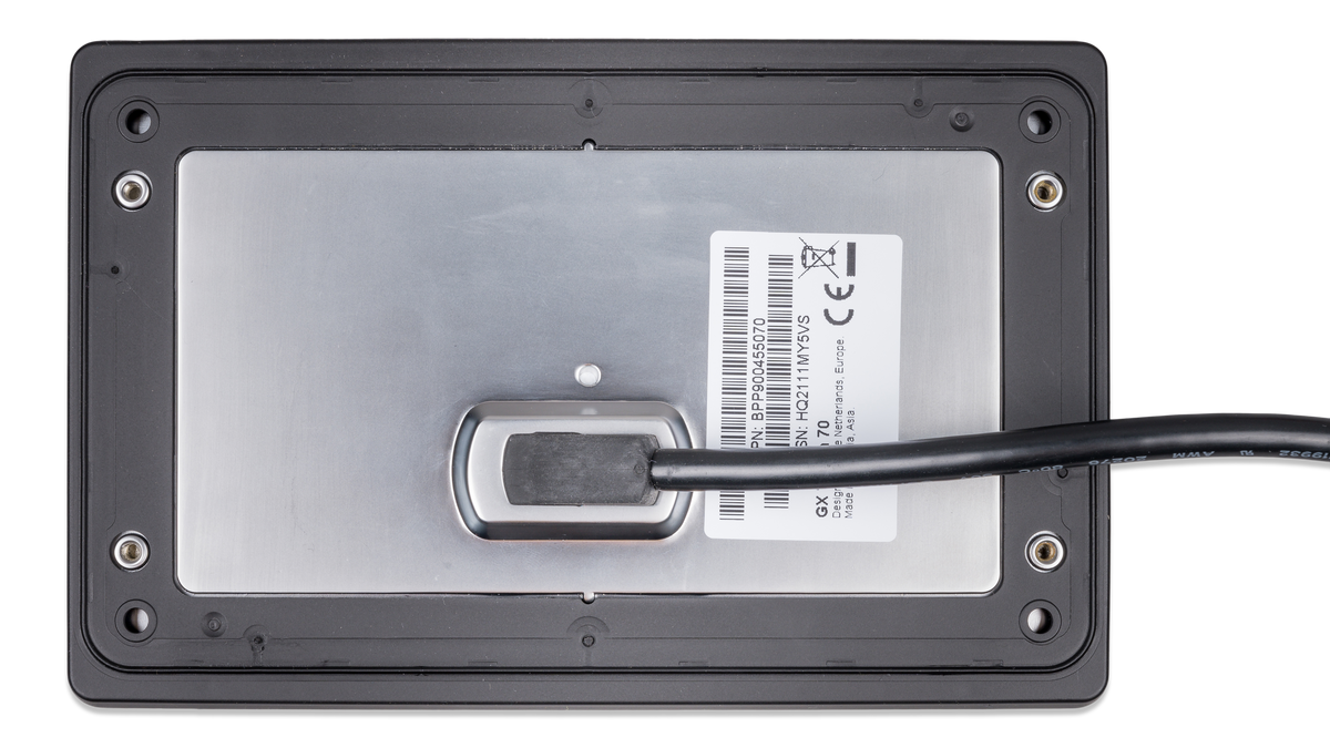 The back of a seven inch touch screen display accessory for the Cerbo GX